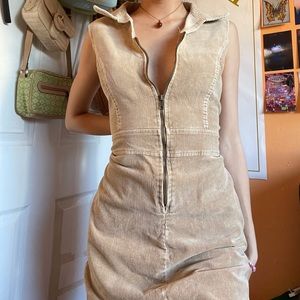 90s zip up cream corduroy dress /jumper